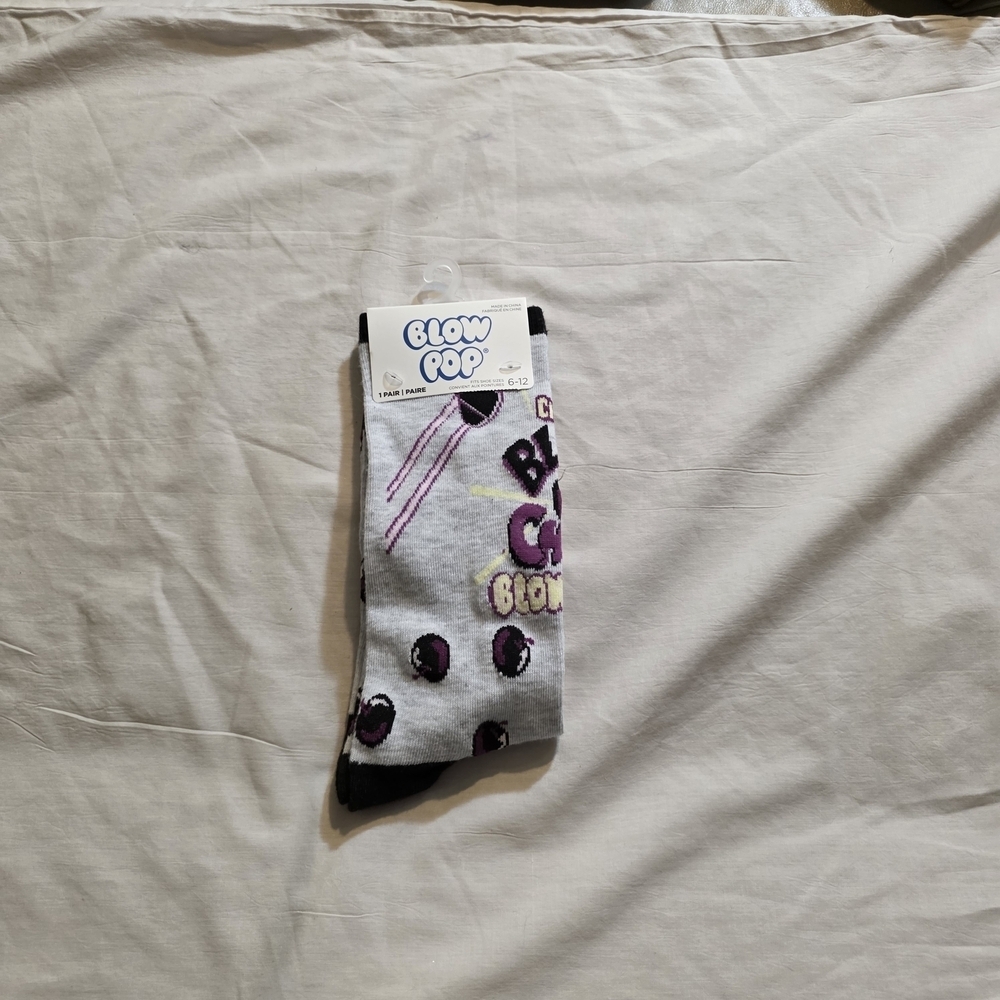 Novelty 4/$25 Charm Blow pop Colors Gray and Purple. Socks Size 6-12